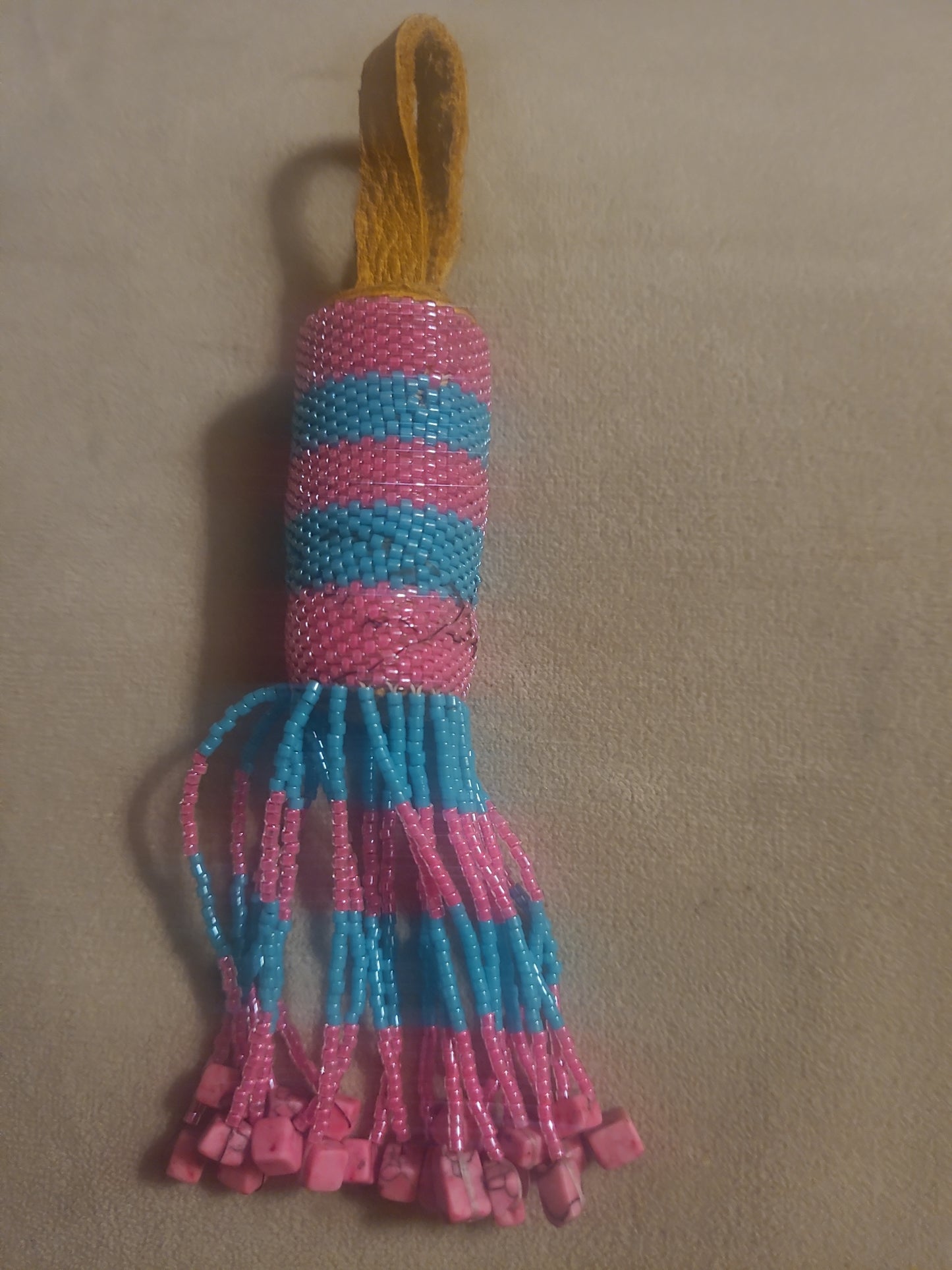 ๐ Beaded Corn Tassel Keychain โ Pink & Blue Stone Fringe